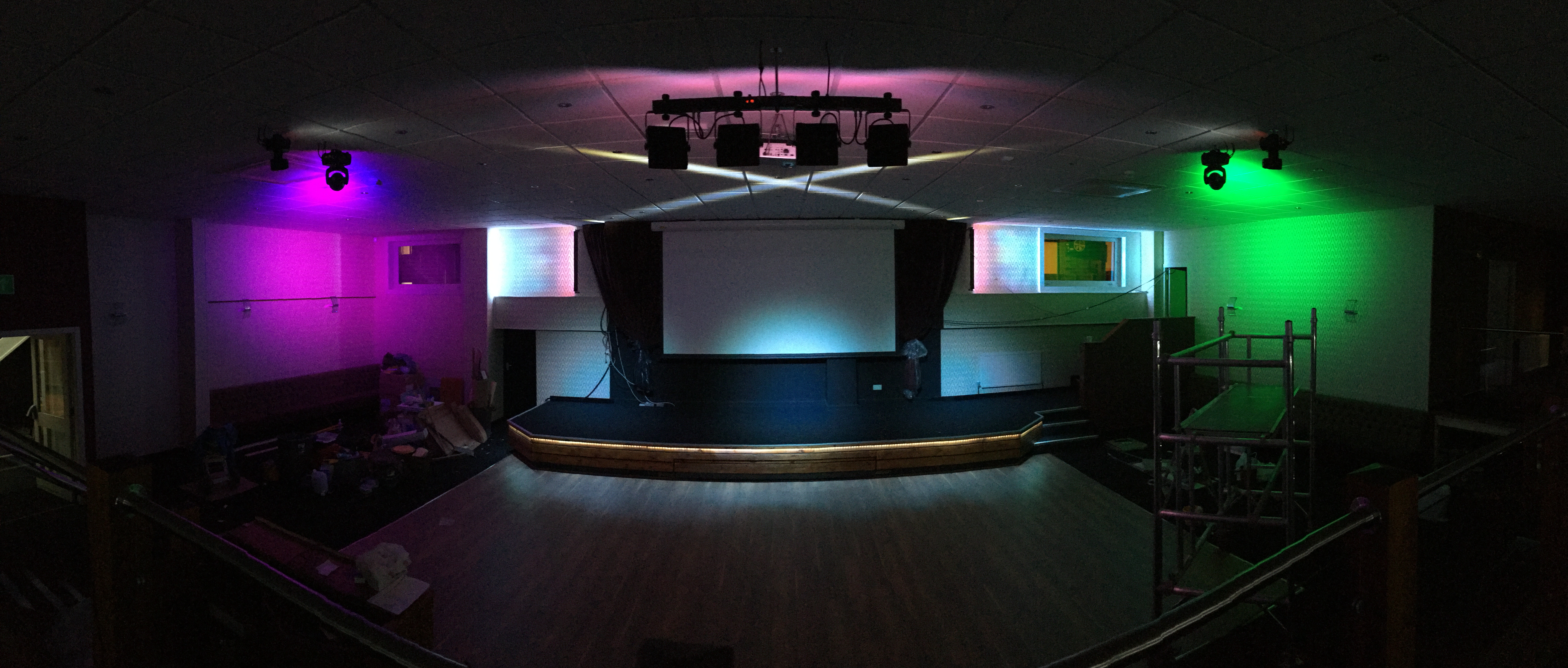 The original 2016 conventional lighting setup at Poynton WMC – traditional non-computerised system with conventional lighting desk